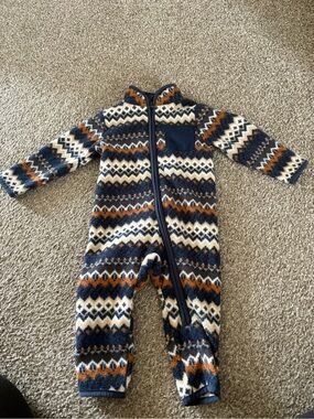 One-Piece Fleece Zip Aztec print in Navy, Cream & Orange